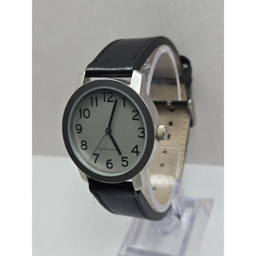 Vintage Watch Celona Basic Numbers Solid Quartz 5ATM Black Leather New Battery